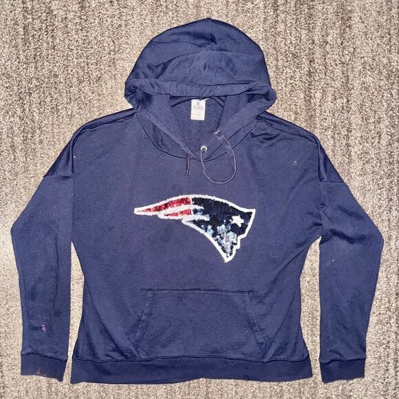 PINK Victoria's Secret Women's New England Patriots Sequin Bling Pullover Hoodie - Picture 1 of 11